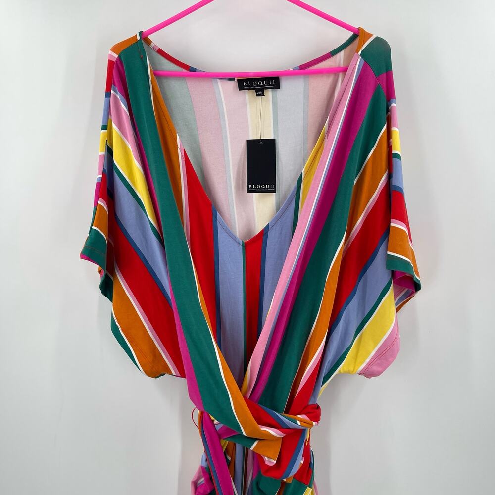 ELOQUII Dress Size 26 Stripe Curvy Plus Wrap Super Stretchy Candy Rainbow NWT - Picture 7 of 14